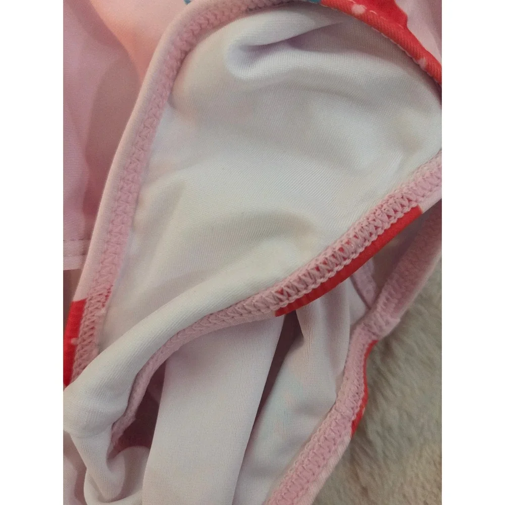 Girls Pink Strawberry Flower Print‎ One Piece Swimsuit Size L Adjustable Straps